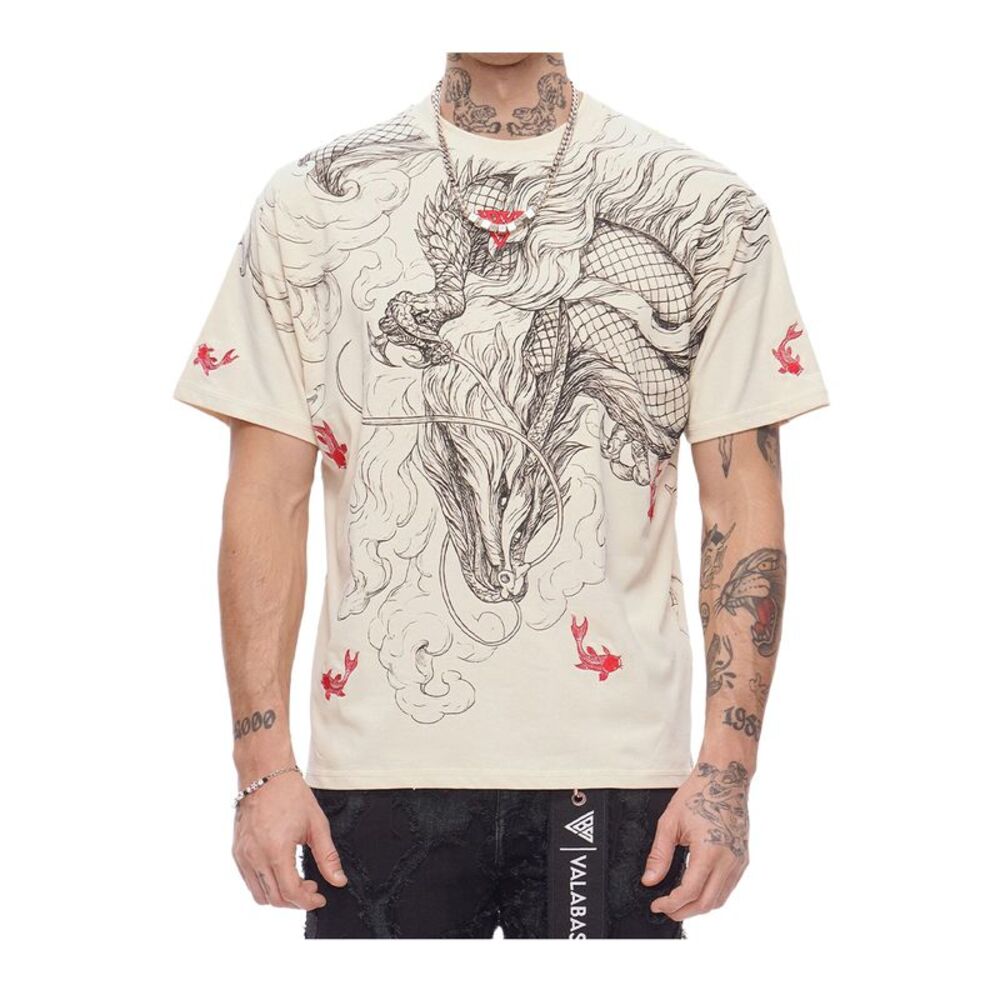 Valabasas Crew Neck T-Shirt Mythic Flow Mens Beige VLBS-VT1-1098